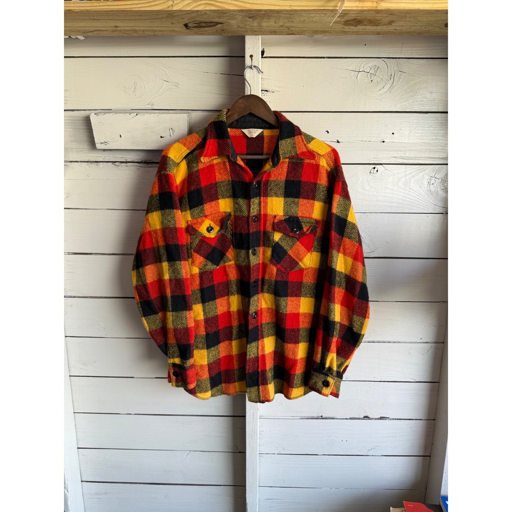 Vintage Frostproof Wool Blend Flannel Shirt Red Orange Buffalo Plaid Mens XL